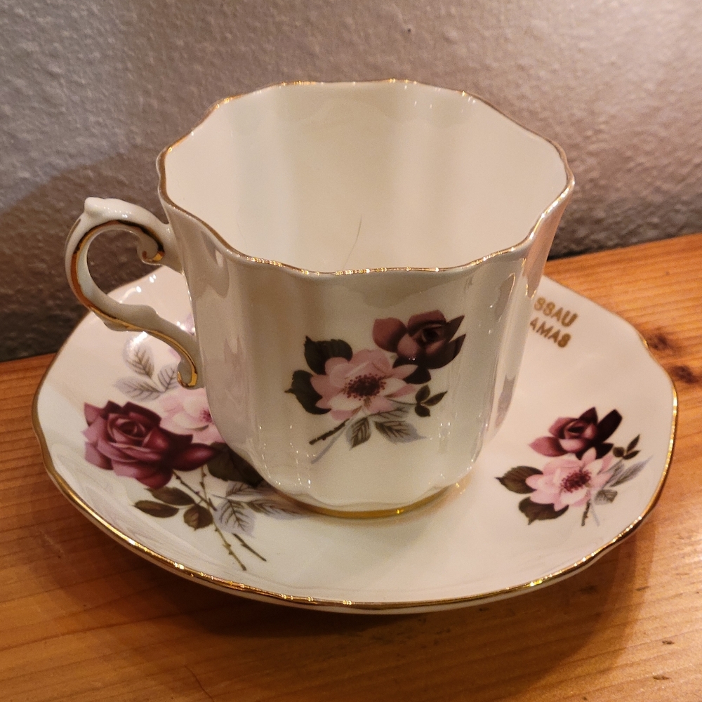 Vintage Souvenir OLD NASSAU, BAHAMAS Royal Grafton Fine Bone China TEACUP/SAUCER